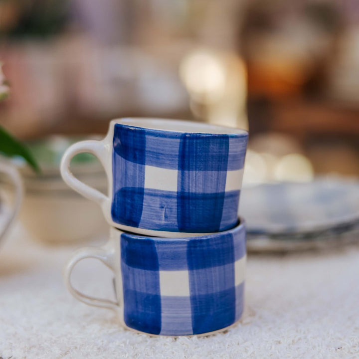 Set of 2 Gingham Squat Mugs