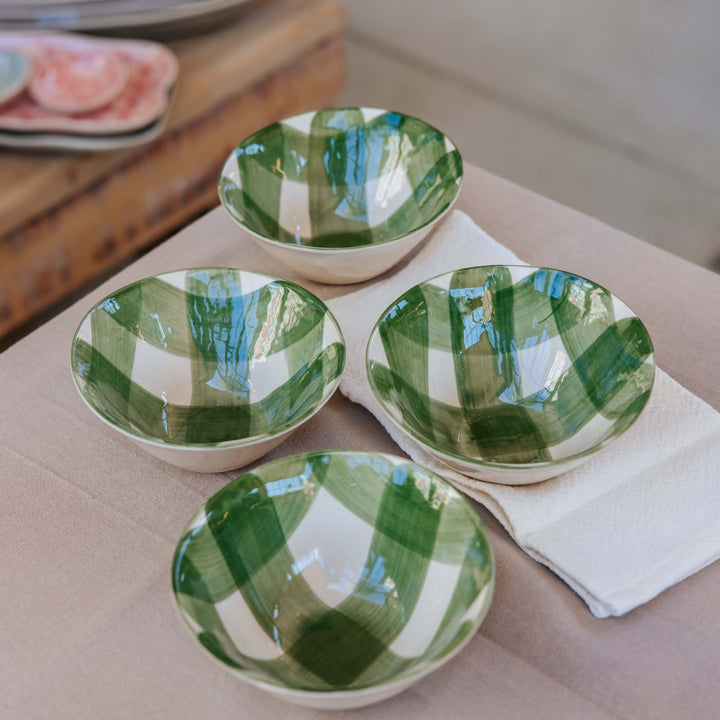 Set of 4 Gingham Organic Pudding Bowls- Dark Green