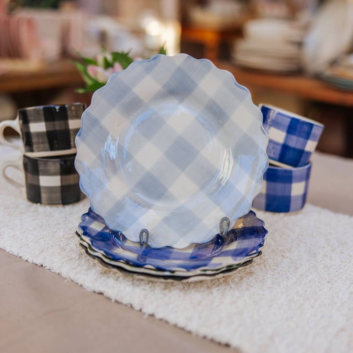 Set of 4 Gingham Scalloped Side Plates