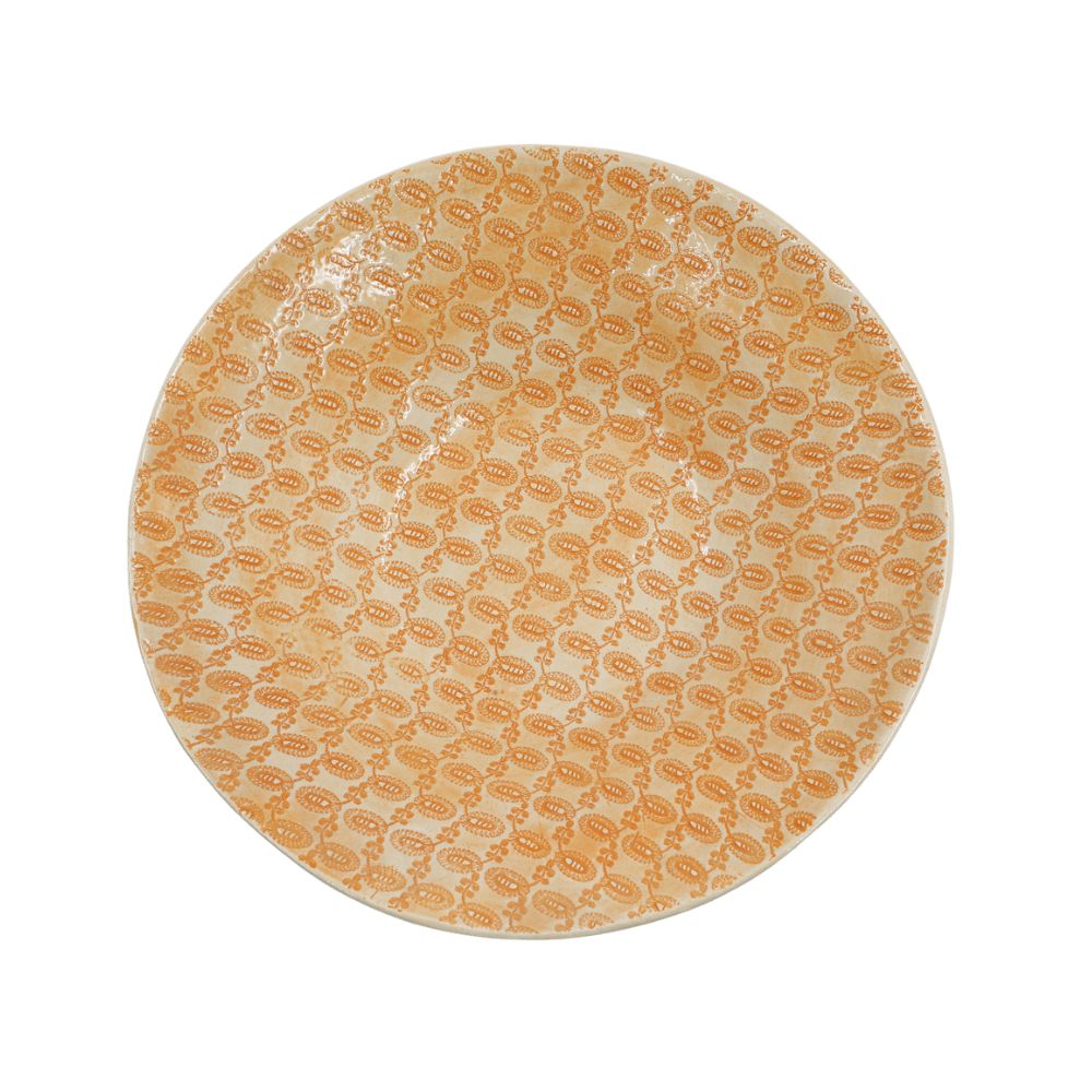 thumbnail image 2 of Handmade Spanish Ceramic Salad Bowl With Built-in Garlic Grater - 6 Inch, Orange & Red Olive Pattern 2 of 2
